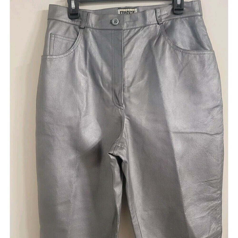 Vintage Forenza Size 16 Leather Pants  Silver Cigarette High Rise Disco - Picture 3 of 11